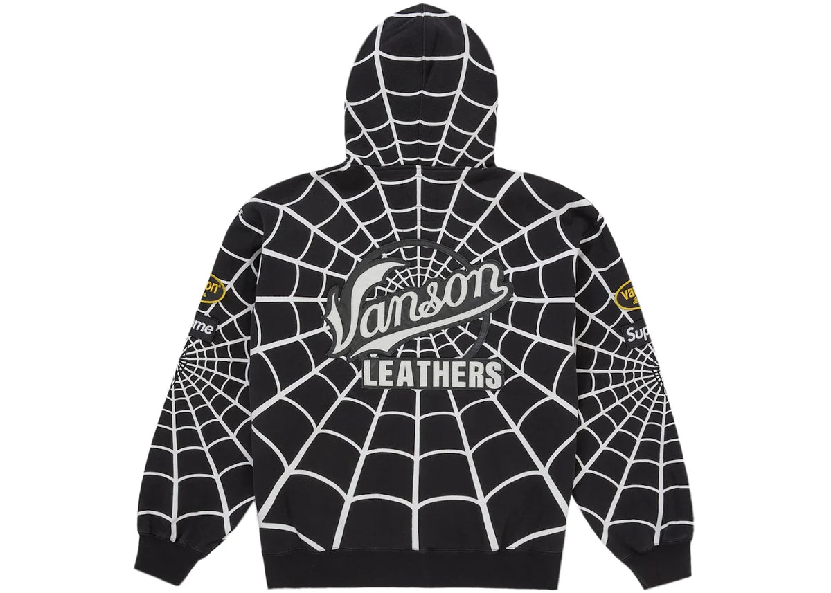 Supreme Vanson Leathers Spider-Man Zip Up Hooded Sweatshirt Black