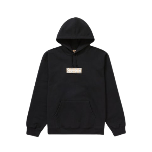 Supreme Burberry Box Logo Hooded Sweatshirt Black