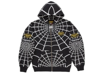 Supreme Vanson Leathers Spider-Man Zip Up Hooded Sweatshirt Black