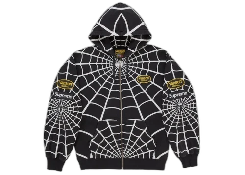 Supreme Vanson Leathers Spider-Man Zip Up Hooded Sweatshirt Black